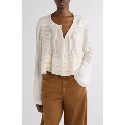 Isabel Marant Carolia Pintuck Silk Snap-up Shirt In Neutral