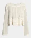 Isabel Marant Carolia Pleated Ruffle Crop Silk Blouse In White