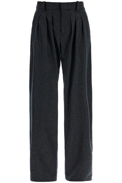 Isabel Marant Casile Pleated Wool-flannel Straight-leg Pants In Grey