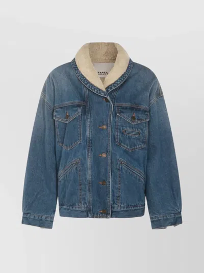 ISABEL MARANT CASUAL JACKET WITH SHEARLING COLLAR AND POCKETS