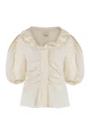 Isabel Marant Short Sleeve Cotton Blend Shirt With Puff Sleeves