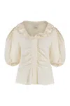 Isabel Marant Short Sleeve Cotton Blend Shirt With Puff Sleeves