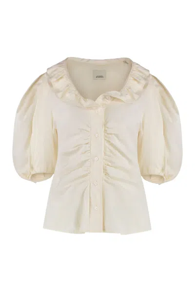 Isabel Marant Catalia Short Sleeve Cotton Blend Shirt In Neutral