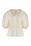 Isabel Marant Short Sleeve Cotton Blend Shirt With Puff Sleeves In Black
