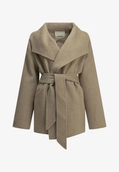 Isabel Marant Ceaton Belted Short Coat In Beige
