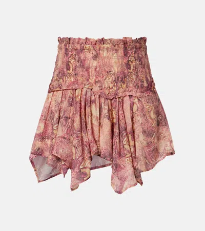 Isabel Marant Ceiva Smocked Waist Silk Georgette Miniskirt In Pink