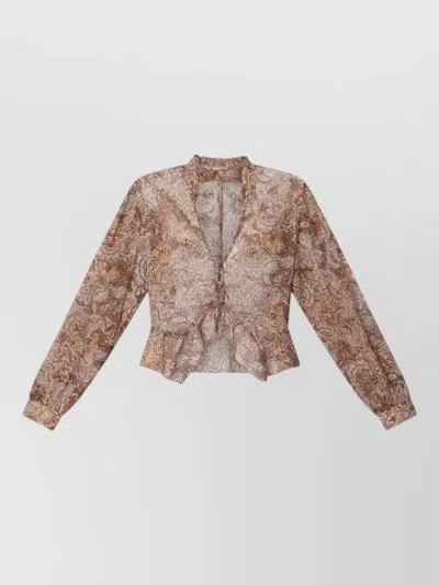 Isabel Marant Celeny Blouse Long Sleeves Peplum Print In Brown