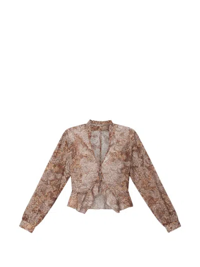 Isabel Marant Women's Celeny Printed Cotton Cinched Blouse In Brown