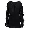 ISABEL MARANT CELEST BUTTON-FRONT RUFFLED-SLEEVE GAUZE MINI DRESS IN BLACK COTTON