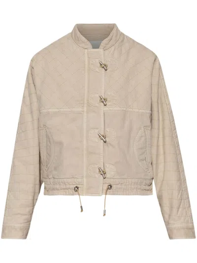 Isabel Marant Celiany Quilted Bomber Denim Jacket In Beige