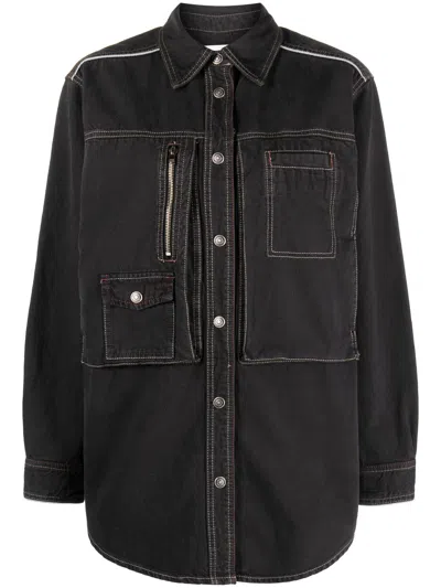 Isabel Marant Pascual Denim Jacket Chest Pockets In Black
