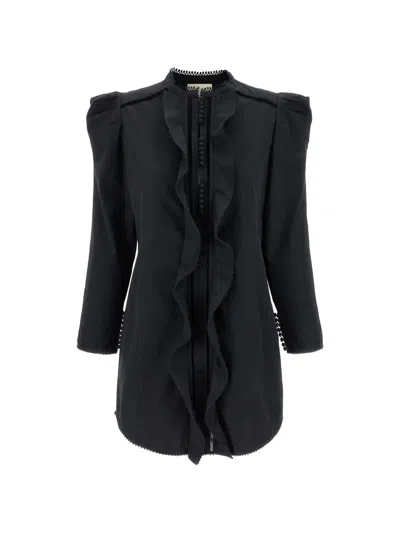 Isabel Marant Womens Black Chantalga Broderie Long-sleeve Cotton Mini Dress