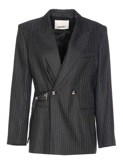 Isabel Marant Blue Nahia Striped Jacket In Gray