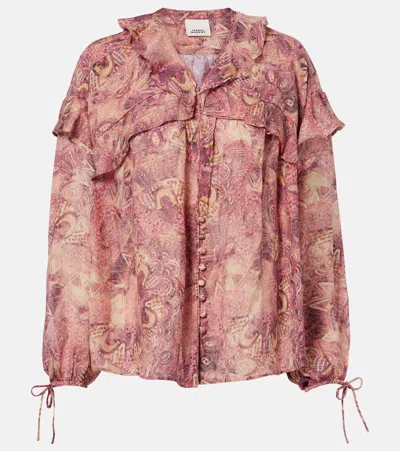 Isabel Marant Charis Printed Ruffled Silk Blouse In Pink