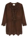 Isabel Marant 'charlina' Brown Blouse With V Neck With Studs And Perforated And Notched Trims