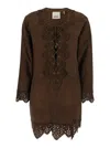 Isabel Marant Charlina Brown Blouse With V Neck With Studs And Perforated And Notched Trims In Suede Woman In Brown