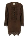 Isabel Marant Charlina Brown Blouse With V Neck With Studs And Perforated And Notched Trims In Suede Woman In Brown
