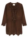 Isabel Marant Charlina Brown Blouse With V Neck With Studs And Perforated And Notched Trims In Suede Woman In Brown