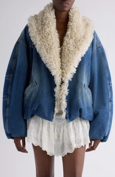 Isabel Marant Fleece-trimmed Padded Denim Bomber Jacket In Blue