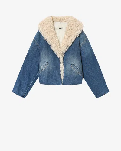 Isabel Marant Fur Collar Charone Jacket In Blue