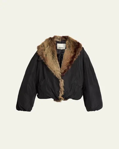 Isabel Marant Charone Short Parka With Faux Fur Lining In Black