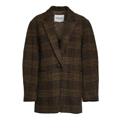 Isabel Marant Check Pattern Blazer With Notched Lapel In Brown