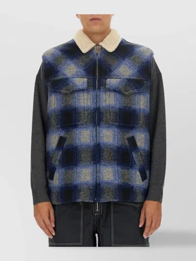 Isabel Marant Check Pattern Shearling Collar Jacket