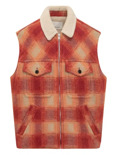 Isabel Marant Plaid Shearling Collar Jacket In Orange
