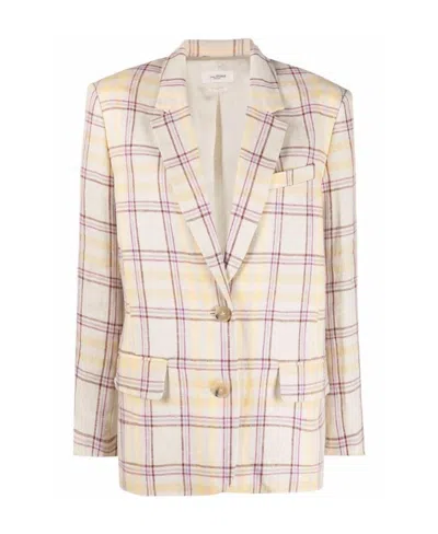 Isabel Marant Check-print Linen Blazer In Nude