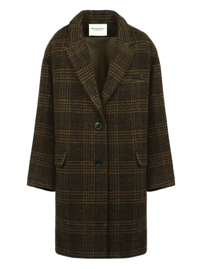 Isabel Marant Check Single-breasted Wool Coat In Brown