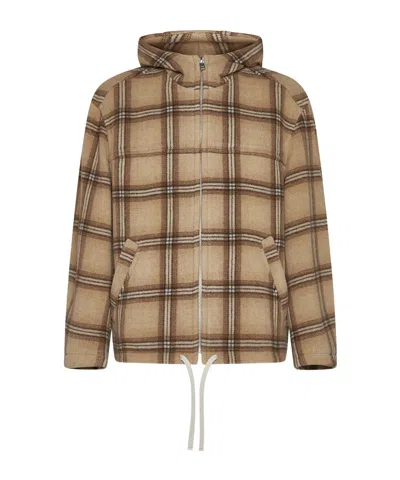 Isabel Marant Checked Hooded Drawstring-trim Jacket In Brown