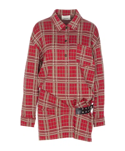 Isabel Marant Tartan Dress With Side Belt And Pockets In Red