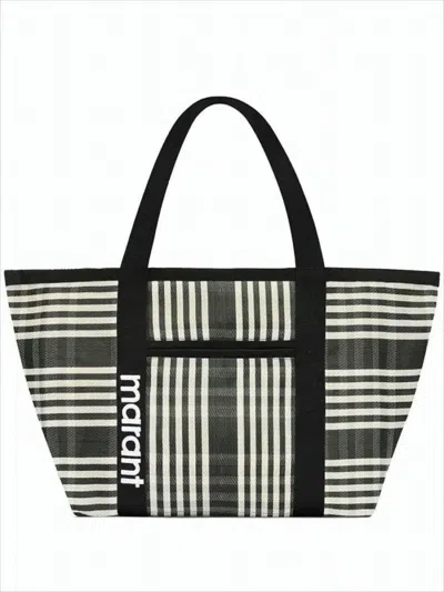 Isabel Marant Checkered Nylon Tote Bag With Contrasting Logo Detail In White