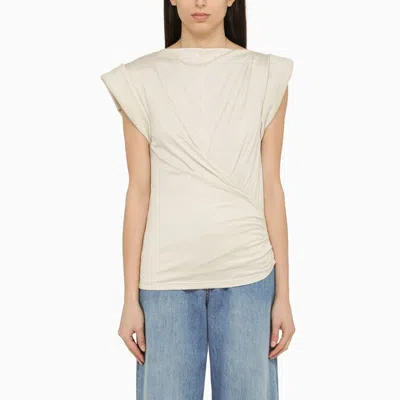 ISABEL MARANT CHIC CHALK WHITE COTTON T-SHIRT WITH DRAPE FOR WOMEN