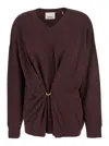 Isabel Marant Bordeaux V-neck Sweater With Ring Detail At The Waist In Fabric Woman In Brown