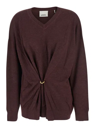 ISABEL MARANT BORDEAUX V-NECK SWEATER WITH RING DETAIL AT THE WAIST IN FABRIC WOMAN