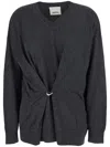 Isabel Marant Women Grey V-neck Sweater With Ring Detail At The Waist In Fabric Woman In Blue