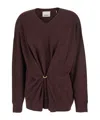 Isabel Marant Bordeaux V-neck Sweater With Ring Detail At The Waist In Fabric Woman In Burgundy