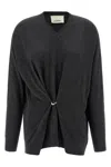 Isabel Marant Women Grey V-neck Sweater With Ring Detail At The Waist In Fabric Woman In Black