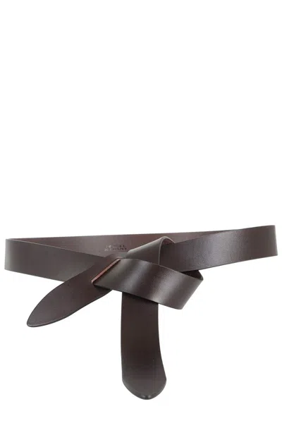 Isabel Marant Chocolate Leather Lecce Belt With Unique Knot Design In Gray