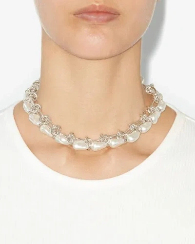 Isabel Marant Embellished Choker In White And Silver