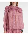 Isabel Marant Christa Printed Ruffled Cotton Blouse In Pink In Pink