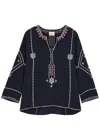 Isabel Marant Clarisa Embroidered Cotton Tunic In Dark Blue