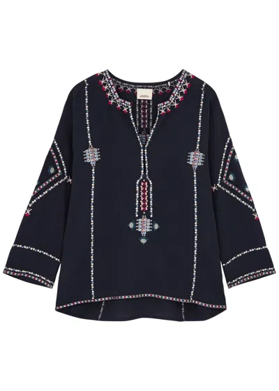 Isabel Marant Clarisa Embroidered Cotton Tunic In Dark Blue