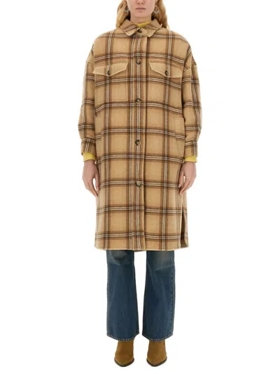 Isabel Marant Classic Plaid Oversized Coat With Soft Texture In Gold