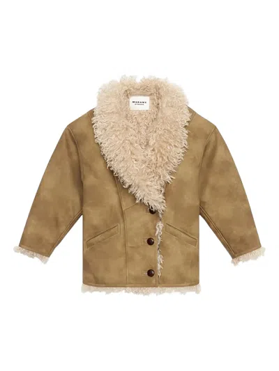 Isabel Marant Clea Faux-shearling Collar Coat In Brown
