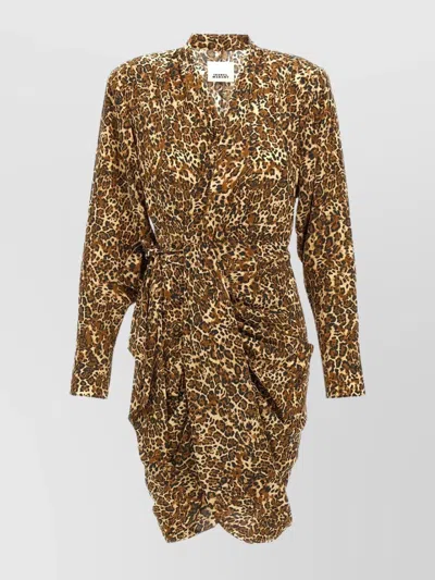 ISABEL MARANT CLEORA DRAPED LEOPARD PRINT MINI DRESS