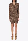 Isabel Marant Cleora Asymmetric Belted Leopard-print Stretch-silk Dress In Brown