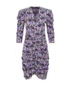 Isabel Marant Lara Ruched Printed Stretch-silk Mini Dress In Gray