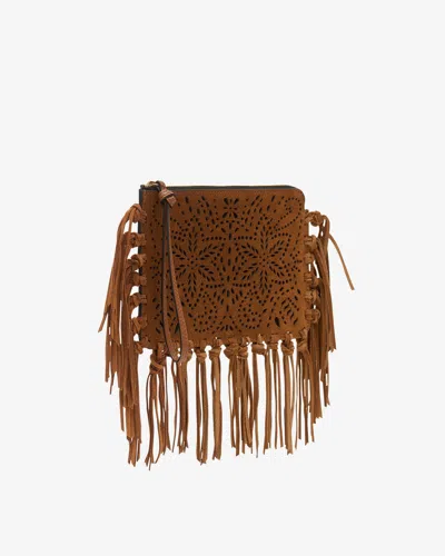 Isabel Marant Fringed Perforated Suede Clutch In Cognac